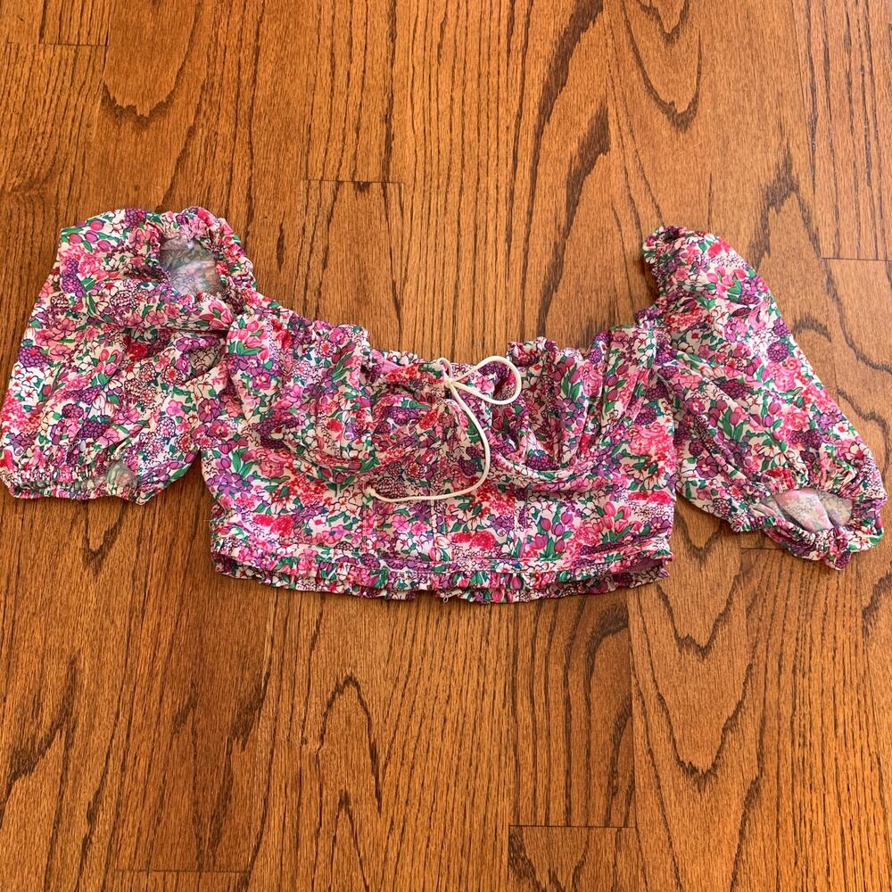 For Love & Lemons Floral Bustier Crop Top | Purple Pink Multi | Size Small